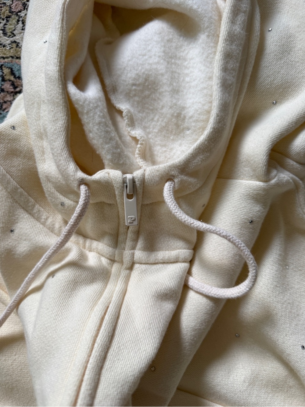 Victoria’s Secret PINK Rhinestone Bling Hoodie Sweatpants Set Cream S - Picture 6 of 7